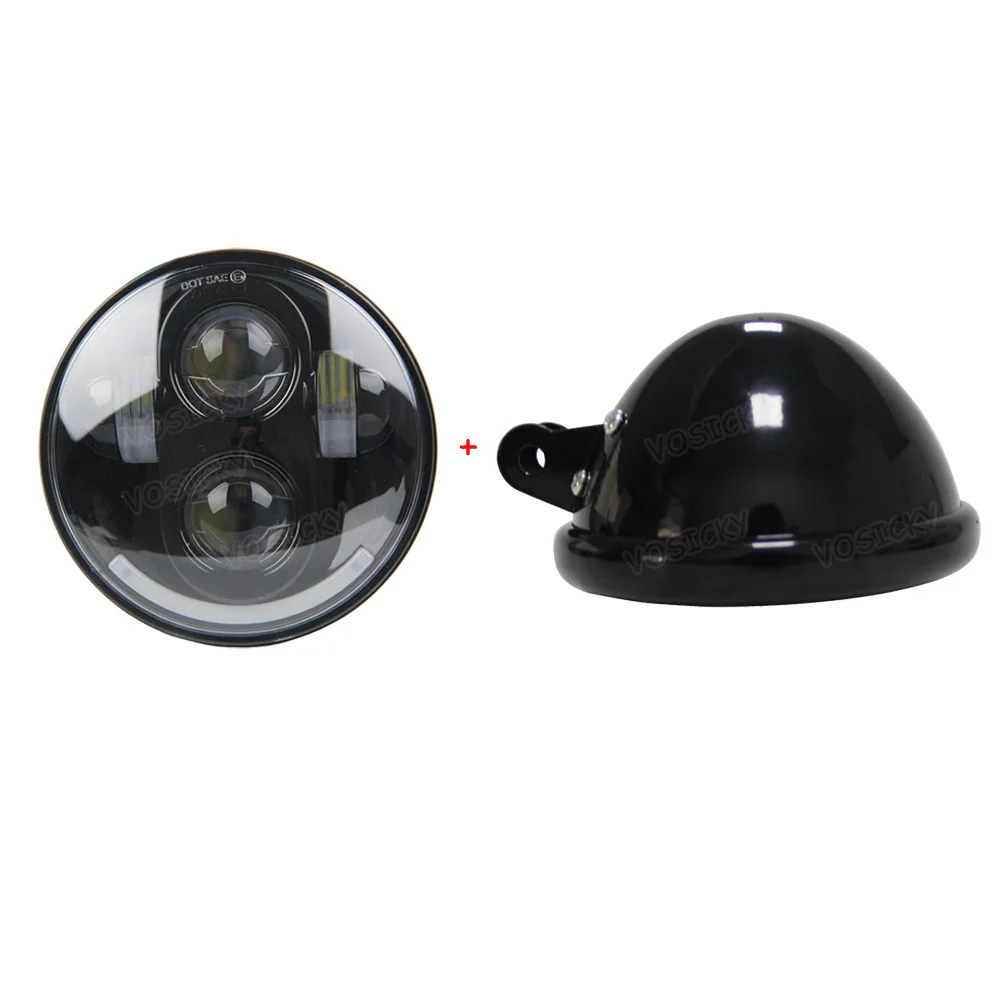 

VOSICKY 5.75 inch headlight housing bucket wit5.75" Motorcycle Led Daymaker drl angel eye for Harley Davidson FXWG Chopper