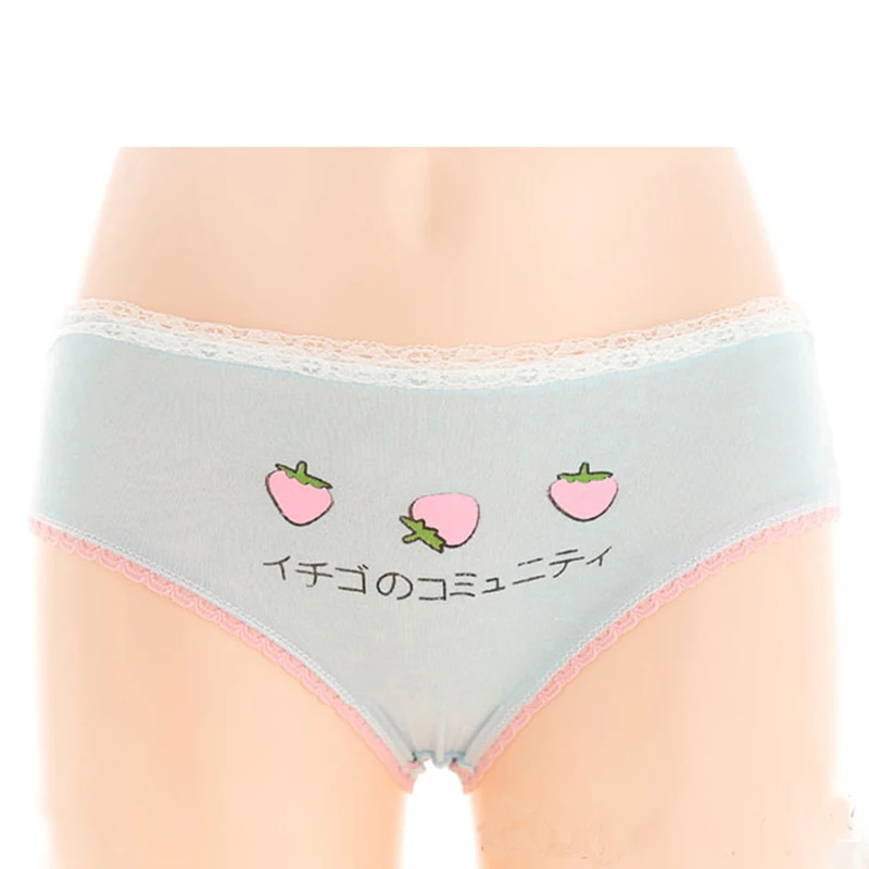 

simple cute underwear cartoon strawberry print simple women's lace mid-rise