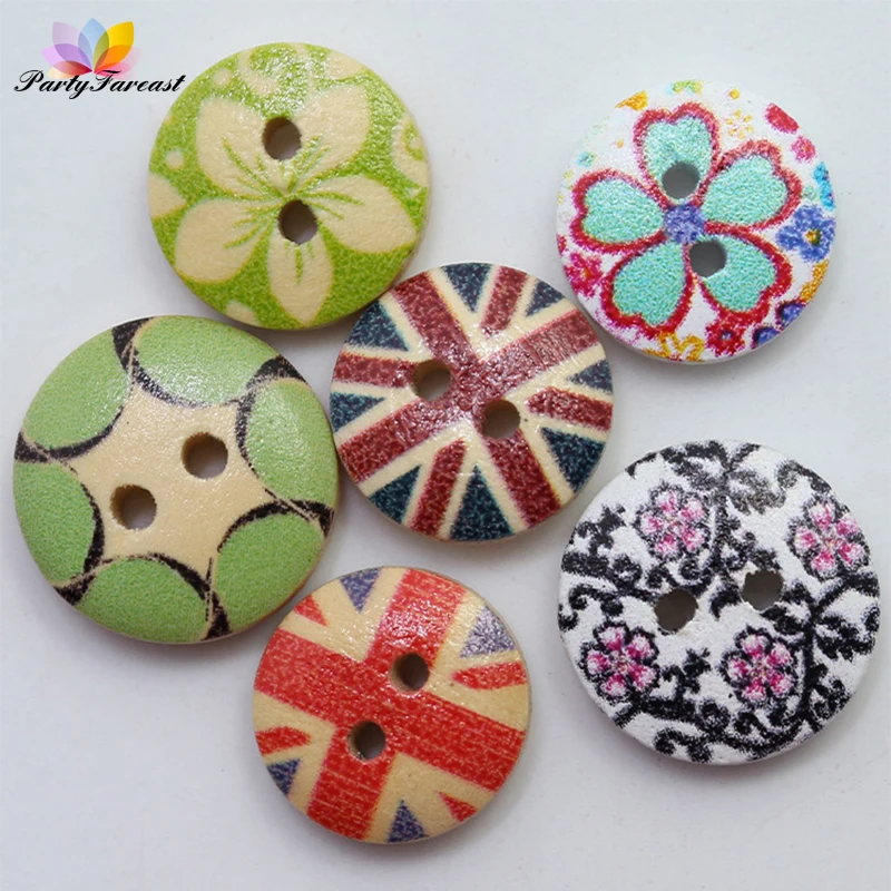 

50Pcs Painting Wood Buttons for Needlework DIY Sewing Crafts and Scrapbooking Button for Clothes Coat Wooden Botoes Accessories