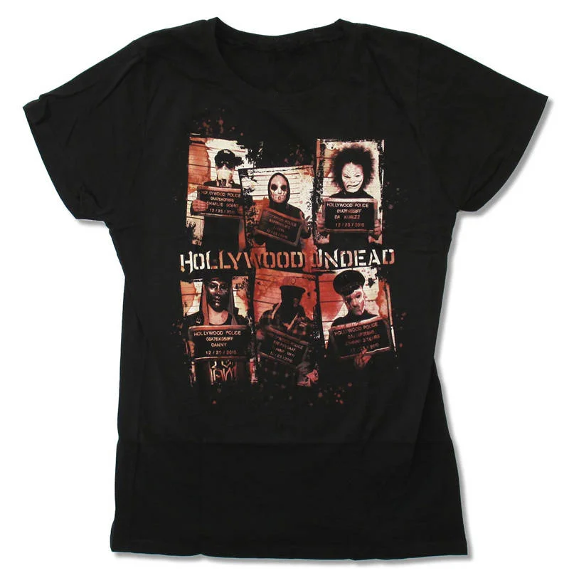 

T Shirt Summer Style Broadcloth Crew Neck Hollywood Undead Mugshots Short-Sleeve T Shirt