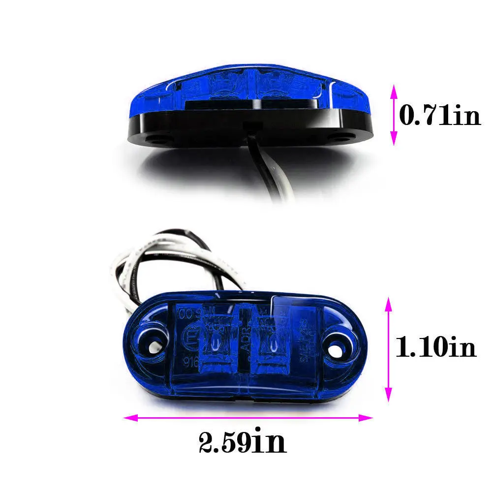 Fuleem 10 шт. синий светодиодный 2,5 дюймов 2 диодный светильник Овальный клиренса прицепа грузовика Светодиодный Боковой габаритный фонарь 12 В 24 в водонепроницаемый