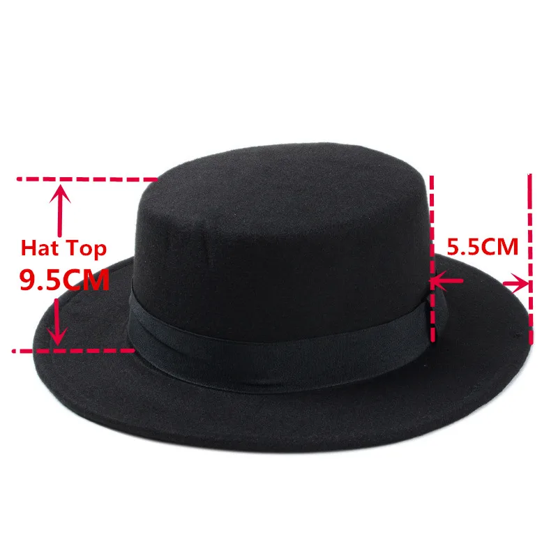 LUCKYLIANJI Vintage Retro Lady Men Women Elegant Wool Felt Flat Dome Oval Top Bowler Porkpie Pork Pie Hat(One Size: 57cm 7 1/8