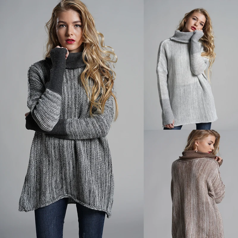 

Women's sweater winter large size fashion bat sleeve warm high collar sweater sweater 2019 new stitching loose pullover
