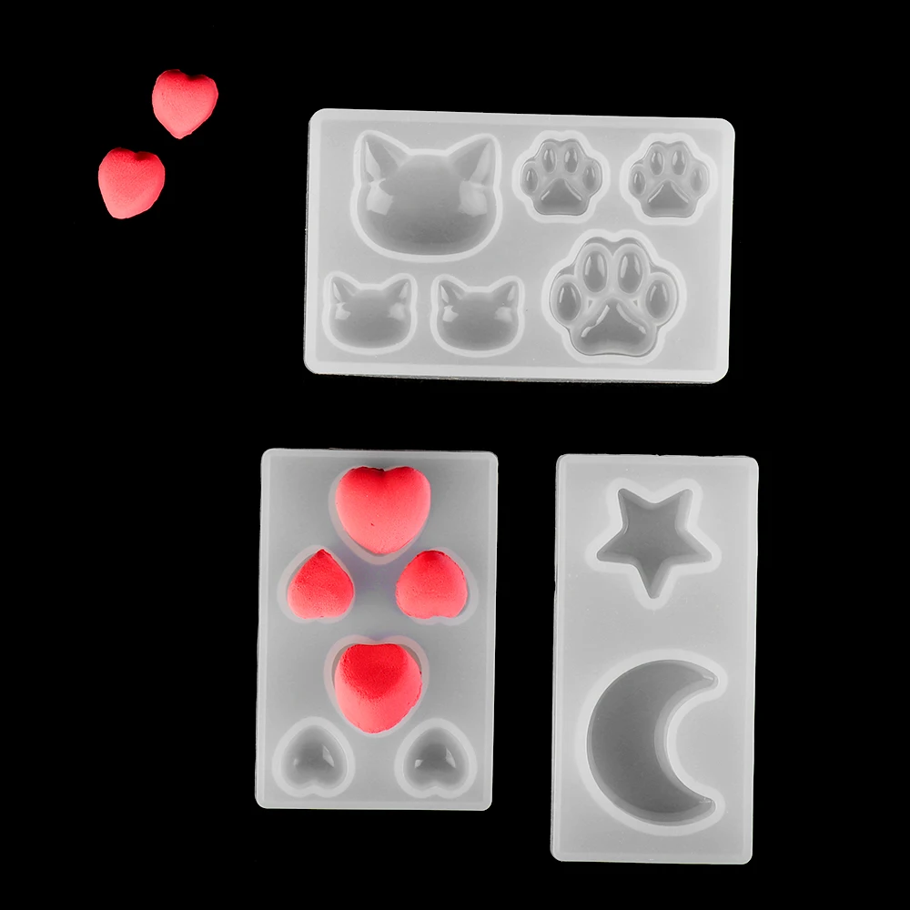 

3 Styles Decorative Cartoon Bear Paw Heart Clear Resin Casting Tool DIY Silicone Mould Water Drop Gem Mold Pendant Mirror Craft
