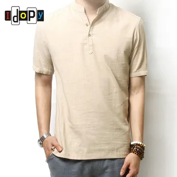 

Summer Men`s Linen Cotton Blended Short Sleeve Shirt Mandarin Collar Breathable Comfy Traditional Chinese Style Shirts For Men