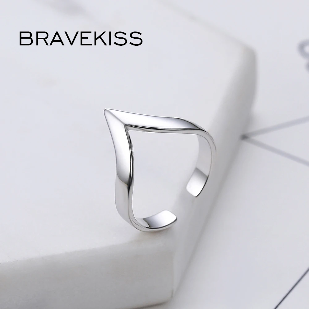 Женское кольцо с треугольным вырезом BRAVEKISS регулируемое из серебра 925 пробы