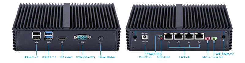 Qotom-Q350G4Y Qotom Pfsense брандмауэр маленький ПК Core i5 с 4 Gigabit LAN Поддержка AES-NI безвентиляторный крошечные компьютер