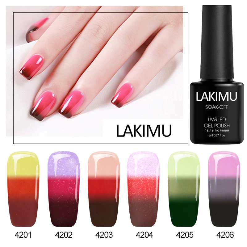 

LAKIMU Hot Sale Lucky UV Gel Nail Art Chameleon Thermo Gel Nail Polish Lacquer LED All for Temperature Change Color Gel Varnish
