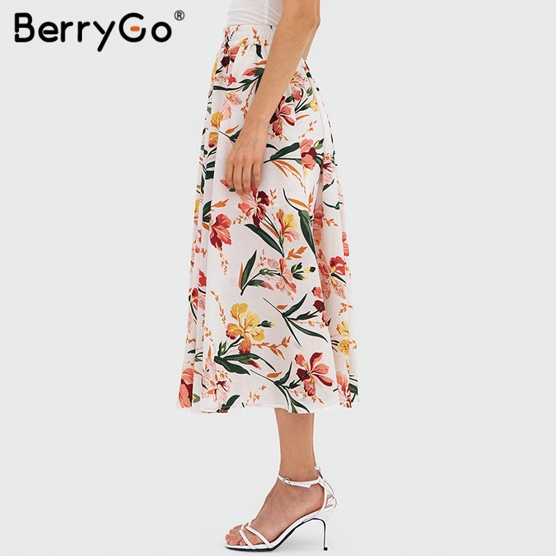 BerryGo Женская юбка Boho рубашки с цветочным принтом эластичная высокая талия Нижняя