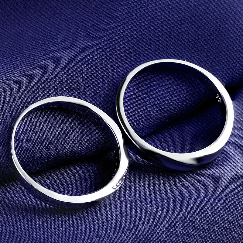 COLORFISH Sterling Silver Wedding Rings Pair For Women Men Micro Pave Small Cubic Zircon Simple Fashion Couple Rings Lovers Gift