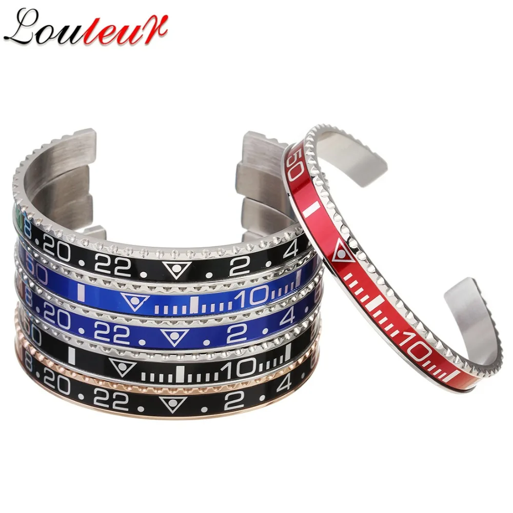

Louleur 2019 Hot Punk 316L Stainless Steel Open Cuff Bracelets Bangles Men Women Speedometer Wide Bangles Luxury Couple Jewelry
