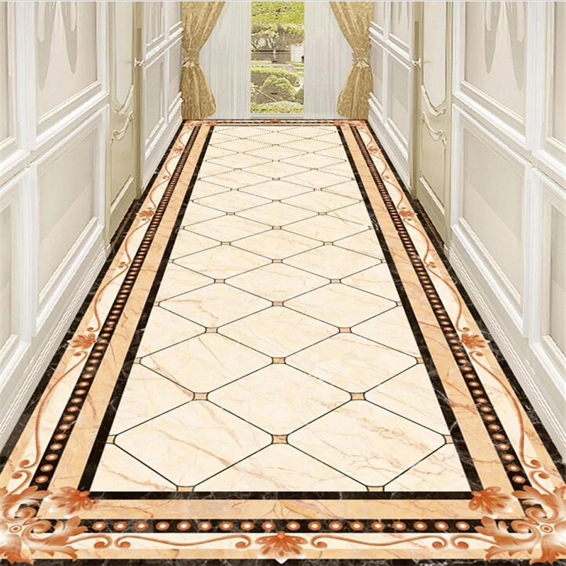 wellyu ustom floor 3d обои marble corridor aisle water knife parquet pattern living room shopping mall hotel painting flooring