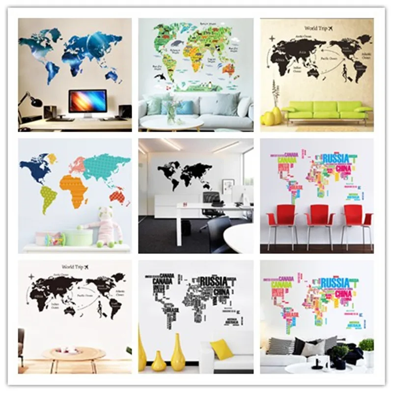  colorful animal world map wall stickers living room home decorations