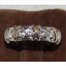 Классические 925 серебряные ювелирные изделия бренд Танзанит 5a CZ камень желтое золото крест вечная полоса обручальное кольцо для женщин размер 5-12