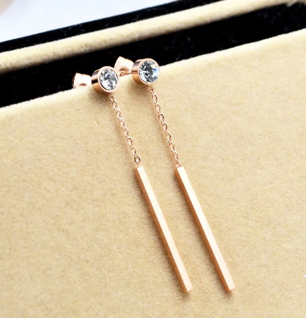 

HFYK 2019 rose gold color drop earrings women stainless steel zircon long earrings boucle d'oreille earings ohrringe brinco