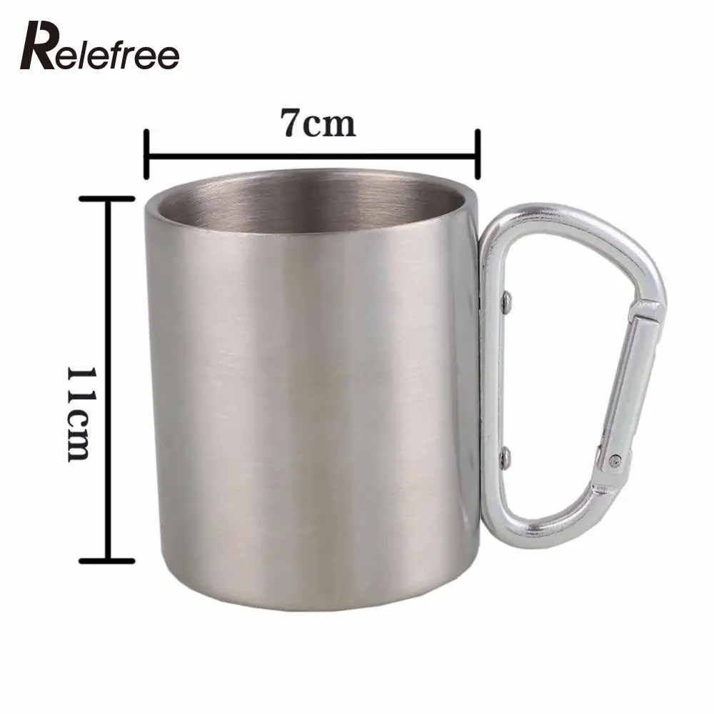 Relefree 200 ml Taza De Acero Inoxidable con Mango Mango Plegable Taza Plegable Auto-lock Mosquetón Para Acampar Al Aire Libre Senderismo