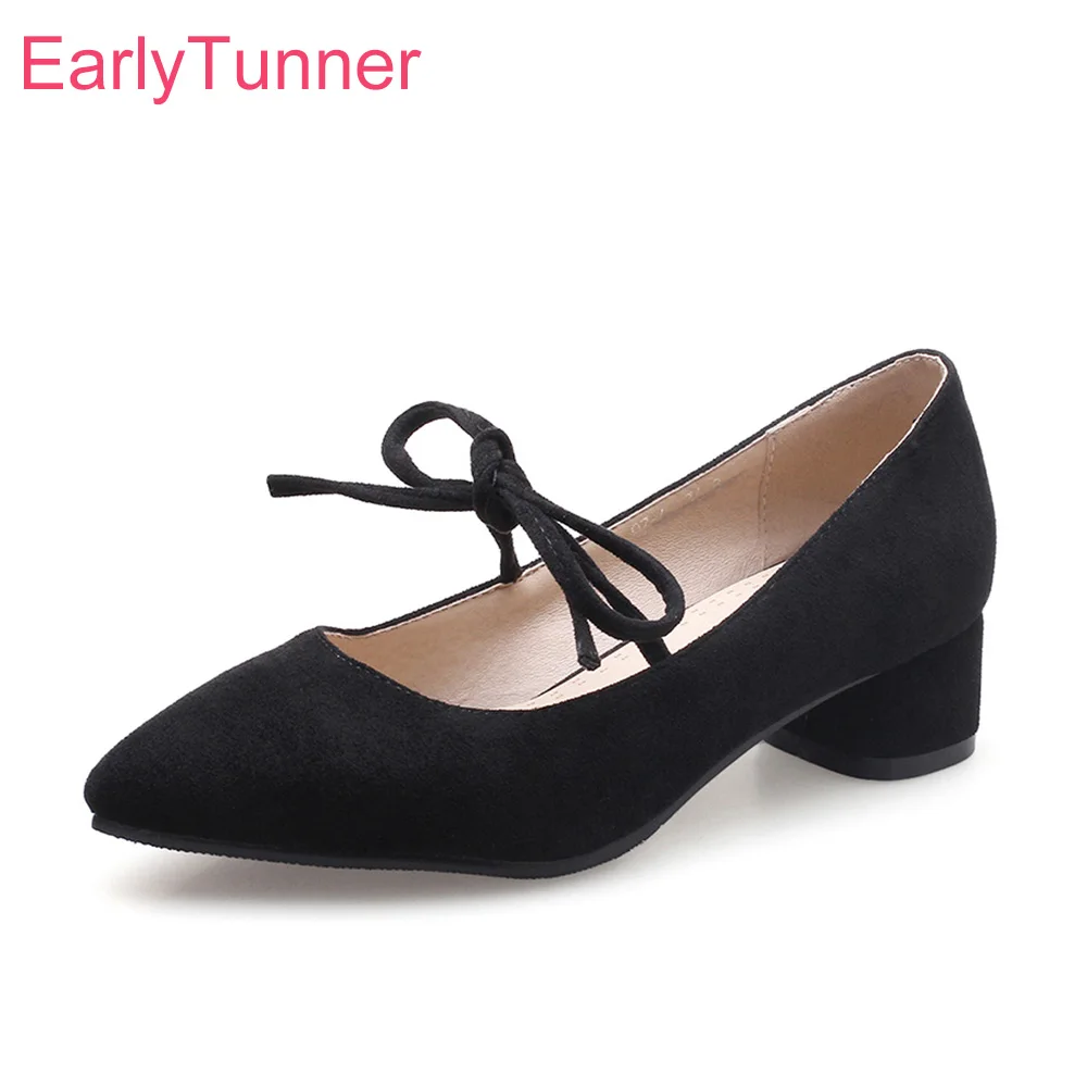 

Brand New Hot Sales Sweet Apricot Red Women Casual Pumps Black Lady Office Shoes Chunky Heels EB76 Plus Big Small Size 10 31 46