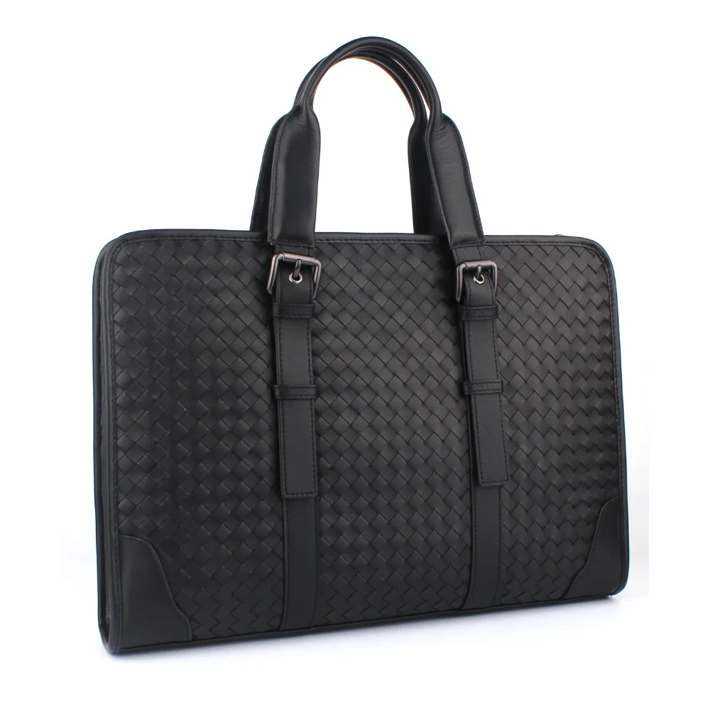 JANE&BV Handmade Weaving Cowhide Leather Messenger Bag For Men Fashion