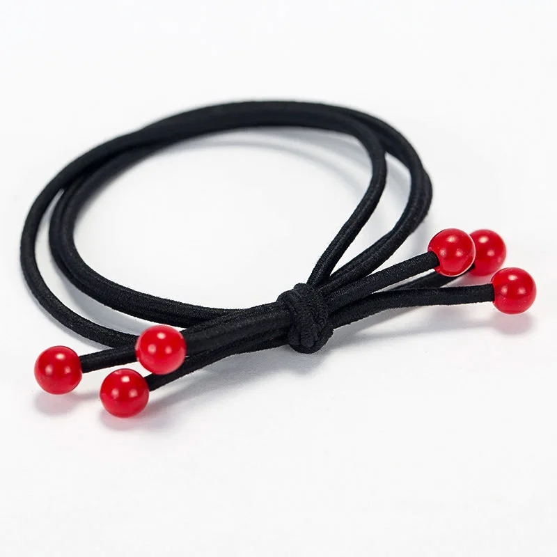 Wholesale 10 PCS New Black with Red beads Ponytail Holders Rubber Band Tie Gum Elastic Hair Band Hair Accessories For Girls (1)