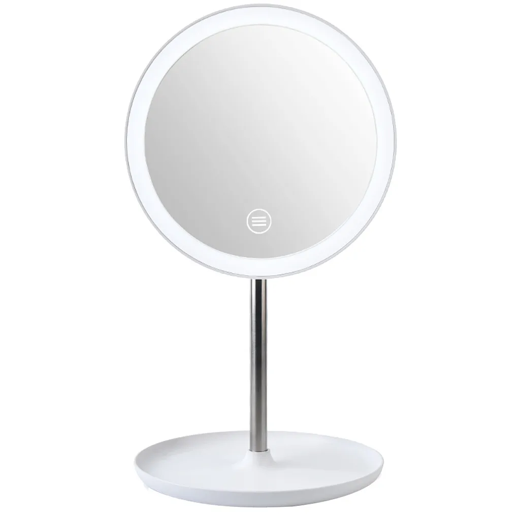 Светодиодный зеркало для макияжа круглое освещенное с основанием Индуктивный съемный Макияж Красота гаджет - Цвет: White