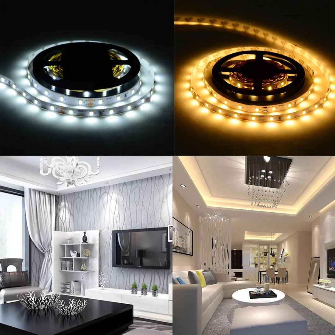 5M 3528 SMD 300LED Flexible Light Strips Warm Cool White LED Strips 12V Ribbon Light Car Lamp Decorating Lights