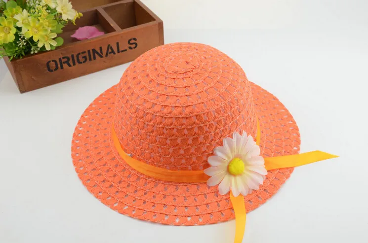 10 шт./партия, ярких цветов, детская соломенная шляпа с цветочным рисунком для девочек, Милые Пляжные шляпы для девочек