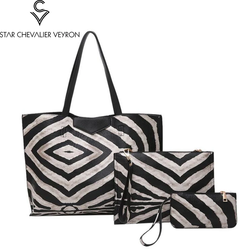 

2017 new fashion trend women handbags buy one get two high quality pu leather women shoulder bags Zebra pattern women handbags