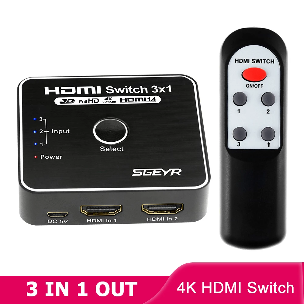3x1 HDMI Splitter 3 Port Hub Box Auto Switch 3 In 1 Out HDMI Switcher 4K With Remote Control for HDTV XBOX360 PS3 Projector