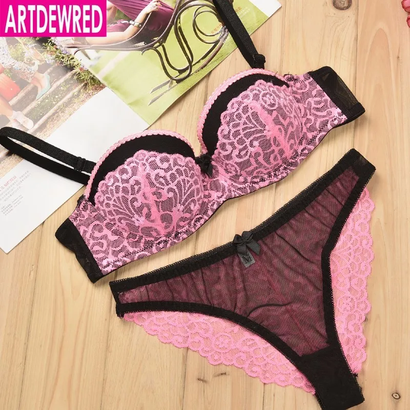 Artdewred Luxury Lace 1/2 Cup Sexy Women Lingerie Push up Bra set Big Size Special Brassiere sets 34-42 BC Cup Black Pink White