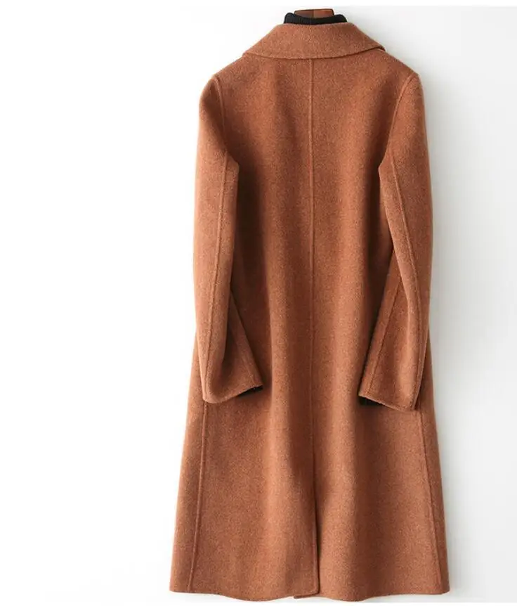 Осеннее и зимнее двухстороннее пальто из чистого кашемира Женская куртка длинная свободная шерстяная однотонный кардиган размера плюс 2XL