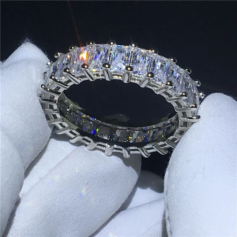 2018 Tennis Jewelry 925 Sterling Silver ring Princess cut Sona 5A zircon Stone Engagement Wedding Band Rings for women men Gift Fashion Jewelry