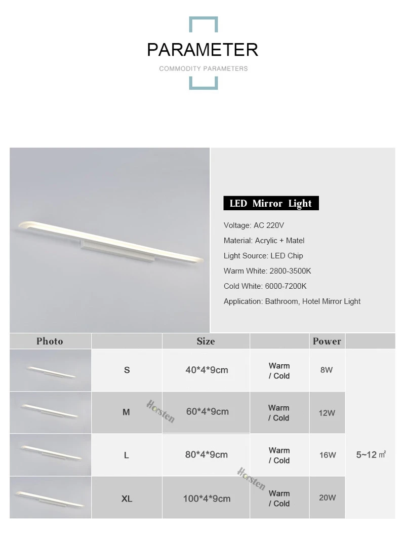 Horsten Modern Simple LED Wall Lamp Acrylic Mirror Lamp 406080100cm Long Bedroom Bathroom Mirror Lighting Wall Lights 110-220V (9)