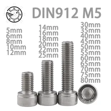 DIN912 M5 304 Stainless Steel Metric Thread Hex Socket Head Cap Screw Bolts M5*(5/6/8/10/12/14/16/18/20/22/25/30/35/40/45/50)