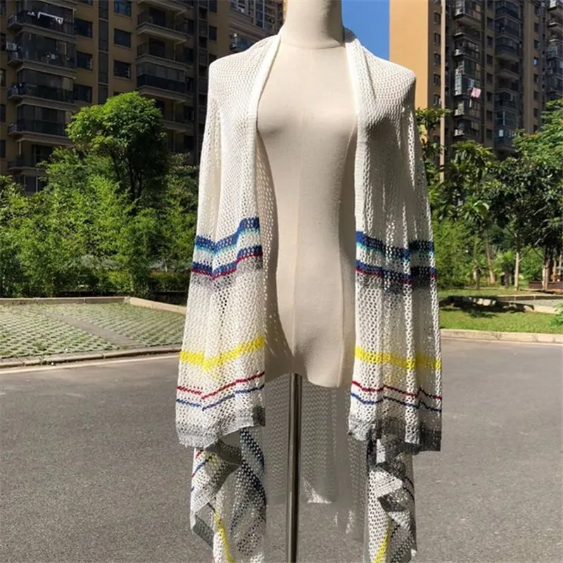 Boho Белый Трикотажный пляжный костюм с длинным рукавом кимоно плюс размер спереди