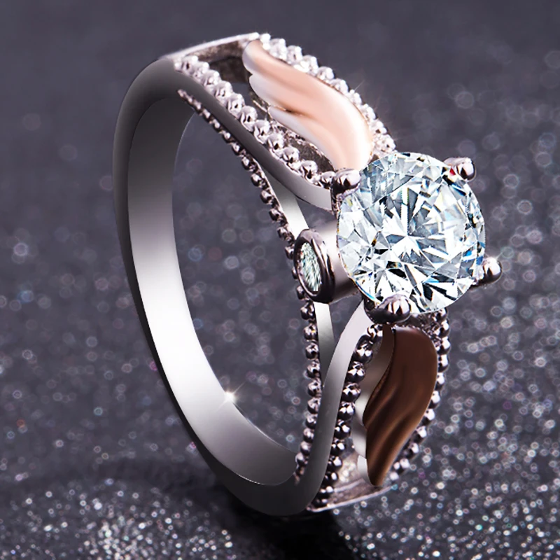 

2018 New zircon crystal Rings women silver&rose gold color Engagement rings alliance USA size
