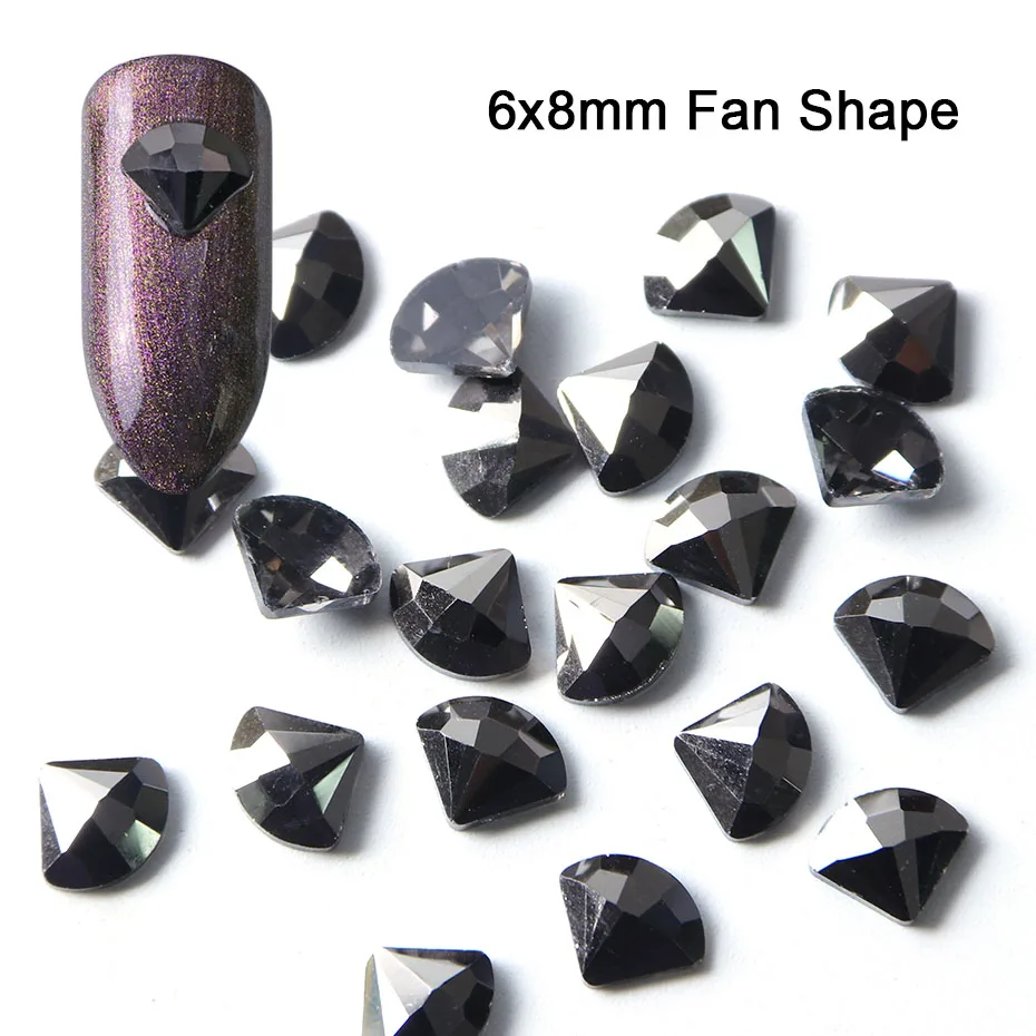 10 шт черные Стразы для ногтей, ромбовидные Стразы с плоской задней поверхностью, стеклянные каменные украшения для маникюра, аксессуары для декора JI724 - Цвет: 6x8mm Fan Shape