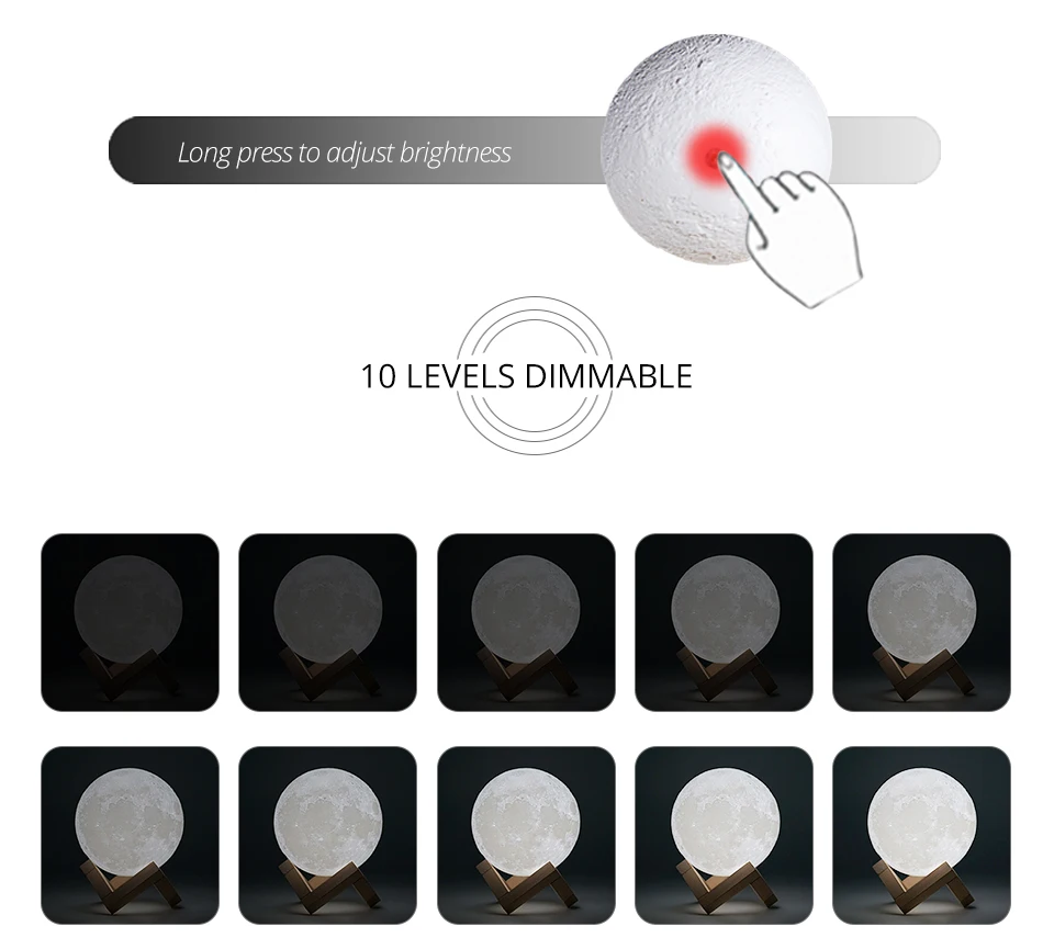 3D принт Луна настольные лампы 10 уровней USB заряженный сенсорный датчик RGBW светодиодный настольный лампа, ночник с 24 клавишами дистанционного управления