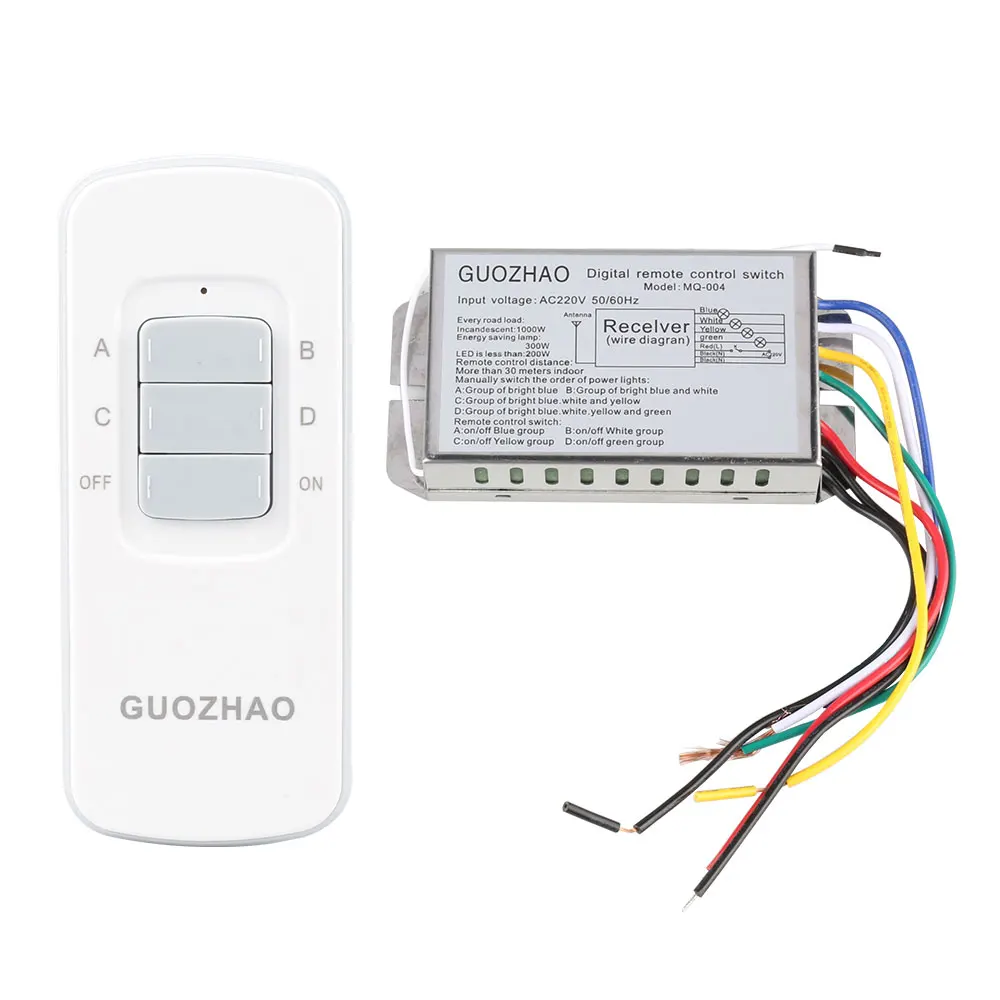 

Wireless Remote Control Switch 4 Ways 220V ON/OFF12V 23A Battery Powed Digital Remote Control Switch for Lamp and Light