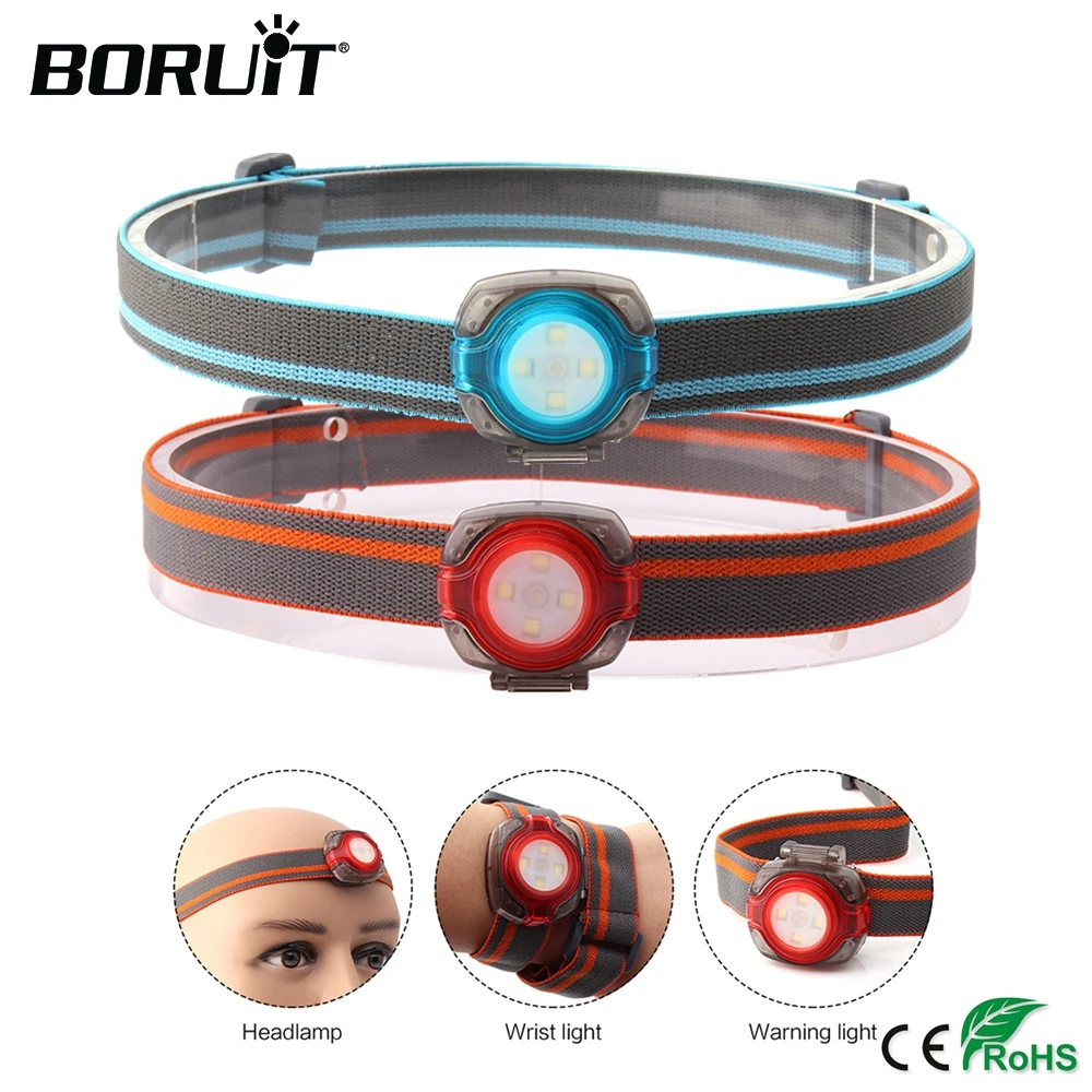 cheap BORUiT 200LM LED Mini Headlamp 4 SMD 3 Mode Energy Saving Headlight Waterproof Button Battery Head Torch Runing Flashlight