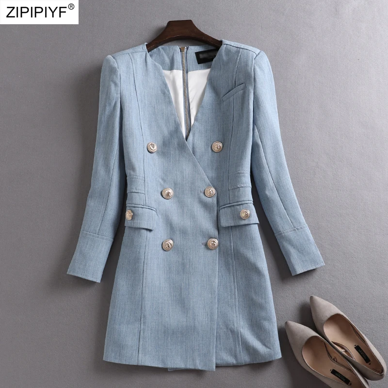 2018 Spring Autumn Solid Blazer Women Double Breasted Lady