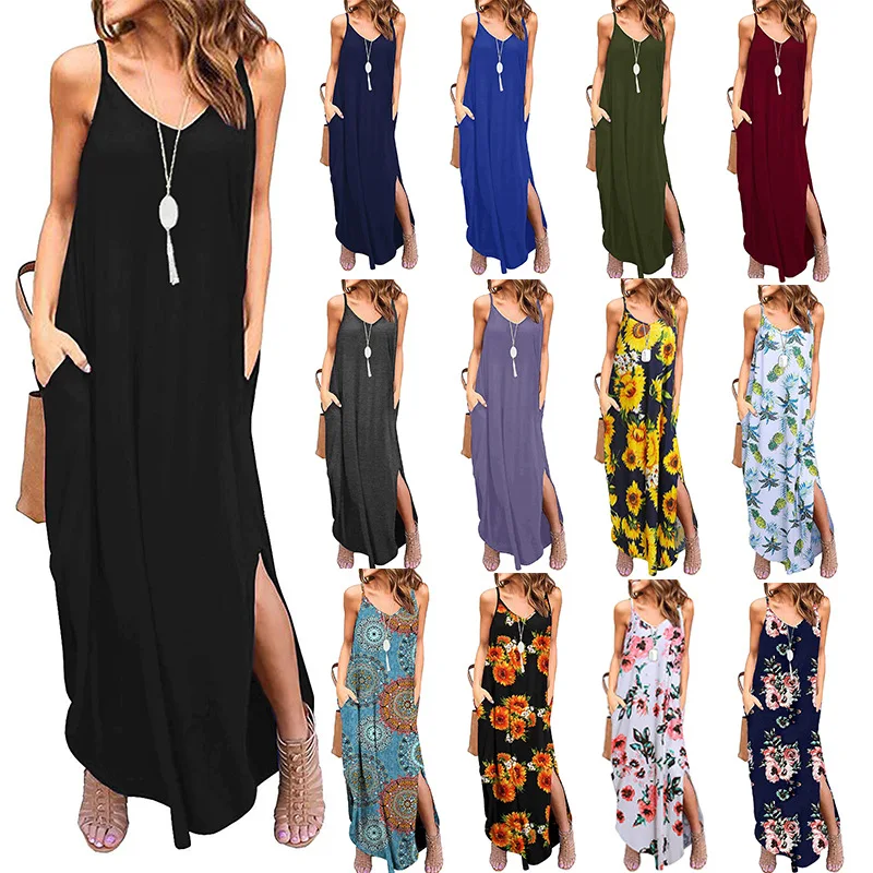 Cross-Border for 2019 Summer Amazon New Style Strap V-neck Pockets Dress 0458