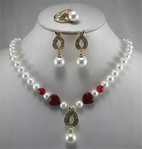 

hot Free shipping Variety of beautiful fresh water Pearl Necklace sets earrings + rings + 18''AAA (A0423)