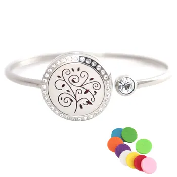 

Stainless steel 25mm Magnet Crystal Aromatherapy locket Bracelet Bangle essential oil diffuser locket Tree Flower bracelet