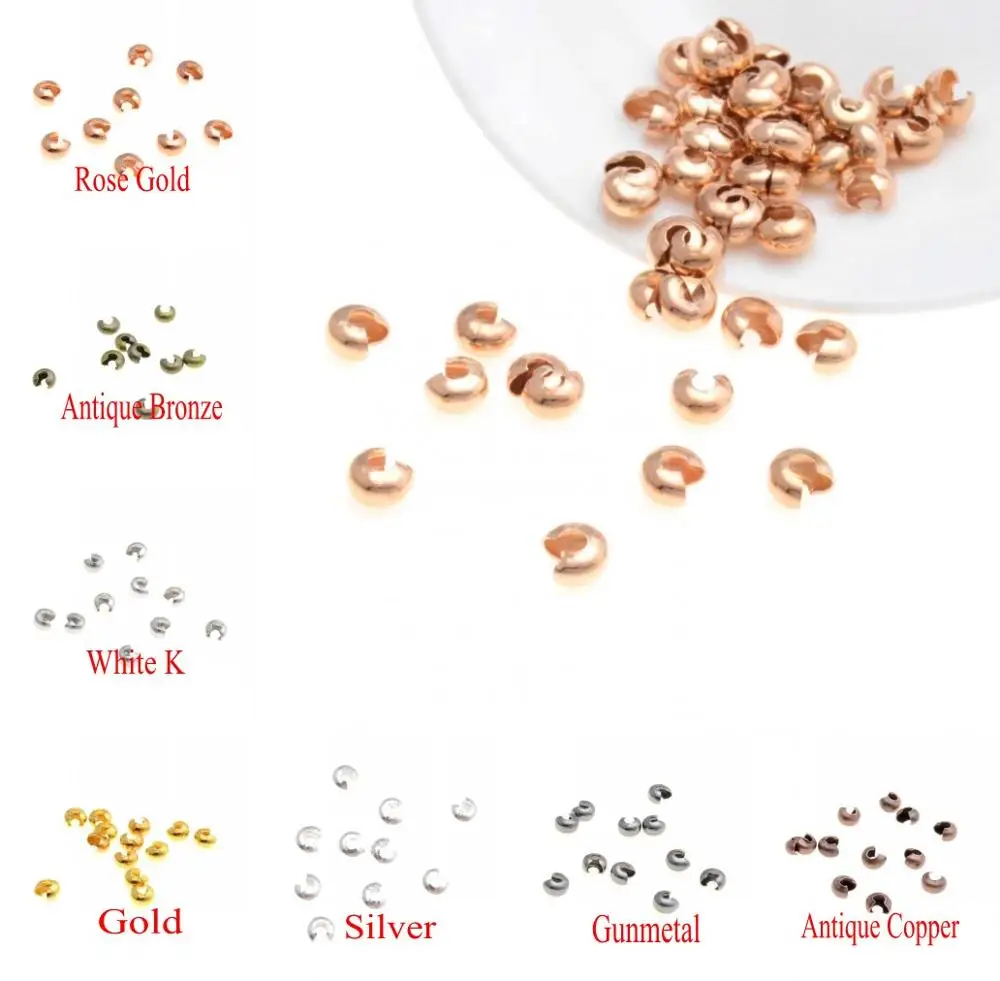 

MIAOCHI Jewelry Findings Diy 3mm 4mm 5mm Gold/Silver/Bronze/Silver Tone Metal Crimp End Beads For Jewelry Making