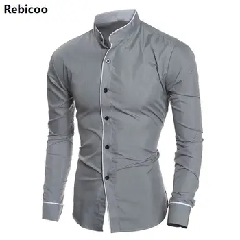 

Men'S Shirt New Fashion Solid color Men'S Slim Business Casual Brand Clothing Long Sleeve Chemise Homme XXL