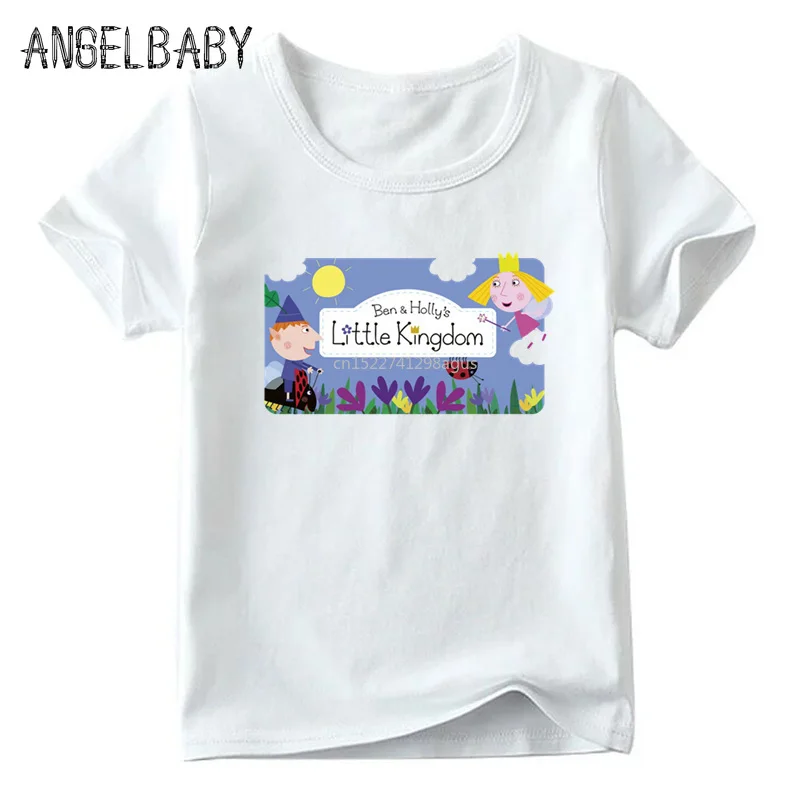 Детская футболка с героями мультфильма «королевство Бена и Холли» летние белые топы с короткими рукавами для мальчиков и девочек, детская повседневная футболка ooo5038