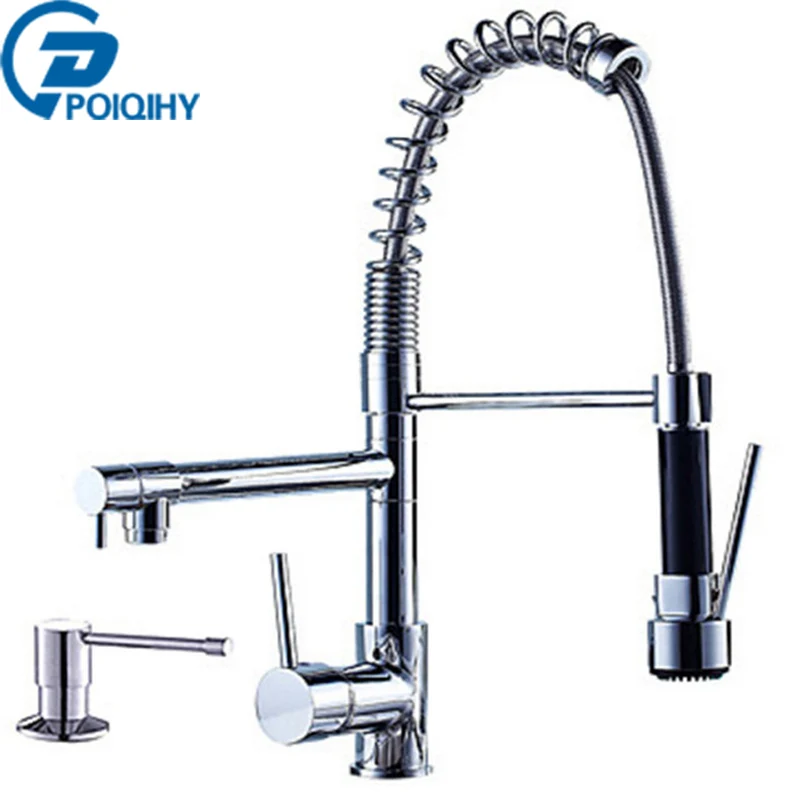 

Chrome Finished Hot and Cold Water Durable Kitchen Faucet Swivel Spout Pull Down Vessel Sink Mixer Tap