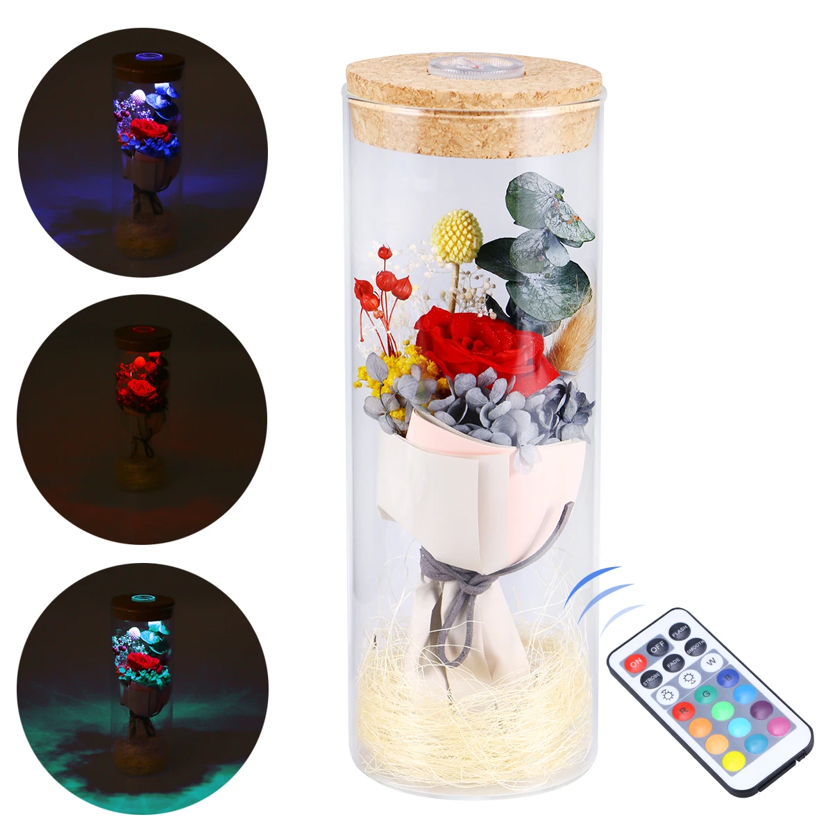 Preserved Fresh Flowers Remote Controlled RGB LED Lights ...