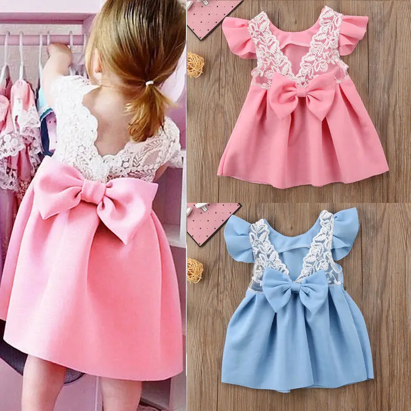 Baby Girls Toddler Princess Bow Dress Kids Ball Gown Party Dress ...