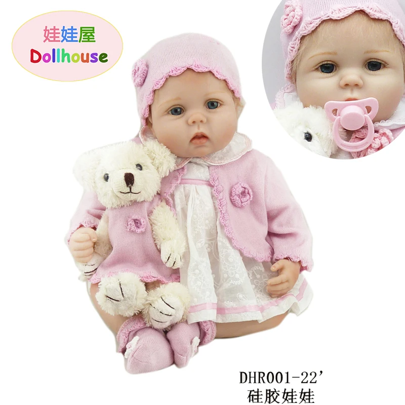 20 &quotBaby girl reborn Мягкий силикон с медвежонком Кукла Модный детский подарок куклы